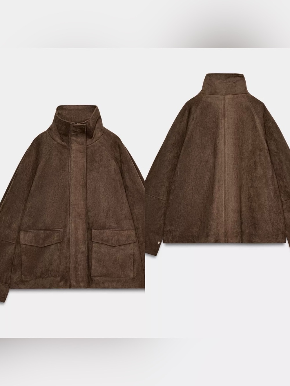 BNWT ZARA FAUX SUEDE JACKET, Gorgeous Brown / gold zip & snap buttons- Medium - Picture 17 of 17